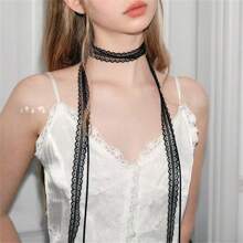 Panglică versatilă din dantelă Colier eșarfă lungă îngustă Accesoriu pentru guler stratificat, primăvară vară