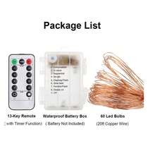 1 Gói, Dây đèn đồng 100 đèn LED 10M chạy bằng pin 3AA, Điều khiển từ xa, Chống thấm nước, 8 chế độ nhấp nháy, Trắng ấm 100 đèn LED, Thích hợp cho Giáng sinh, Tiệc sinh nhật, Cây thông Noel, Trang trí hộp quà - ánh sáng trắng ấm áp - Xem 10