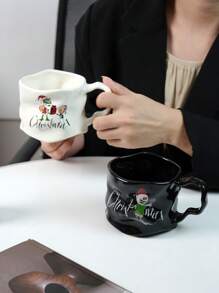 1 件不对称形状马克杯，有趣的圣诞礼物，创意陶瓷杯，大容量，适合咖啡、牛奶、甜点，圣诞节返校礼物 - 彩色 - 查看 3