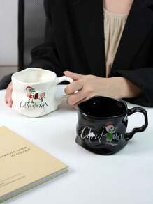1 件不对称形状马克杯，有趣的圣诞礼物，创意陶瓷杯，大容量，适合咖啡、牛奶、甜点，圣诞节返校礼物 - 彩色 - 查看 5