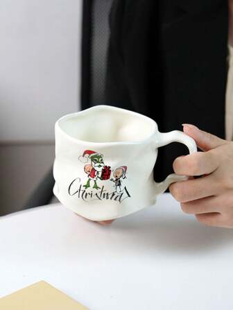 1 件不对称形状马克杯，有趣的圣诞礼物，创意陶瓷杯，大容量，适合咖啡、牛奶、甜点，圣诞节返校礼物