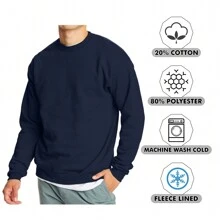Men's Crew Neck Fleece-Lined Pullover Sweater - 海軍 - 查看 4