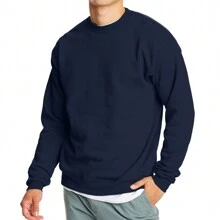 Men's Crew Neck Fleece-Lined Pullover Sweater - 海軍 - 查看 1