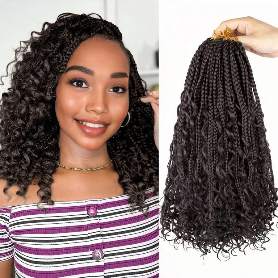 Extensiones de cabello trenzado a crochet con extremos rizados de 14 ...