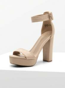 Women High Heel Chunky Block Platform Heels Buckle Decor Ankle Strap Open Toe Chunky Heeled Sandals, Perfect For Autumn Party, Wedding, Prom Night