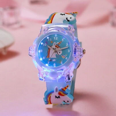 1 件 3D 可爱独角兽硅胶夜光石英手表，适合校园、生日礼物、万圣节礼物、年终促销、光棍节（无盒）