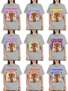 Gepersonaliseerd dames T-shirt - Voeg uw eigen tekst en afbeeldingen toe (huisdierfoto's/selfies/vriendenfoto's/familiefoto's) om uw gepersonaliseerde bedrukte T-shirt te ontwerpen. Logo | Bedrijf | Huwelijkscadeau | Feestoutfit | Verjaardagscadeau | Halloweenkostuum | Kerstoutfit, gepersonaliseerd T-shirt bedrukt met huisdierfoto's, jubileumcadeau, Valentijnsdagcadeau, verjaardagscadeau, cadeau voor beste vriend, baby-/koppel-/familie-/huisdierfoto's