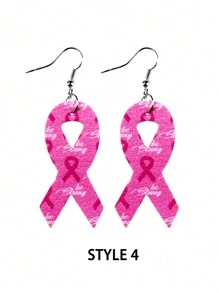 1pair/4pairs Breast Cancer Awareness Pink Ribbon PU Leather Earrings, Charity Event Donation Gift