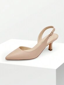 Women's Kitten Heels Slingback Pumps Closed Pointed Toe Low  Stiletto Heels Party Wedding Sexy Casual Dress Shoes - 米色 - 查看 5