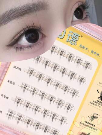 6 Pieces/Set Non-Adhesive Fluffy Cat Eyelashes, Suitable For Beginners With C-Curl & Black Fluff Lashes, Transparent Slim Stem Lower Lashes, No Glue No Removal Required