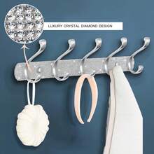1/2PCS Home Organizer Coat Rack Mount, Shiny Silver Rhinestones Wall Mounted 3/4/5 Hooks, Key Hooks Decorative For Double Wall, Hook Rack Suitable For Hat Towel Purse Robes Bathroom Entryway - Silver - View 10