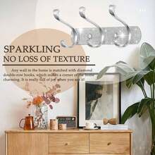 1/2PCS Home Organizer Coat Rack Mount, Shiny Silver Rhinestones Wall Mounted 3/4/5 Hooks, Key Hooks Decorative For Double Wall, Hook Rack Suitable For Hat Towel Purse Robes Bathroom Entryway - Silver - View 4
