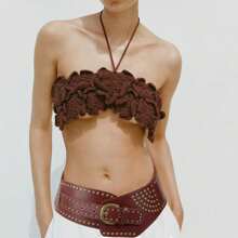 街头Y2K新款复古铆钉穿孔PU腰带欧美时尚针扣宽腰带朋克腰带万圣节秋季秋季万圣节 - 黑色 - 查看 7