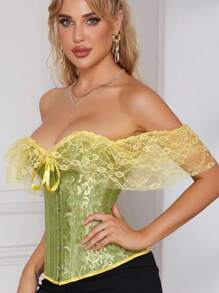 1pc Floral Print Bustier Top, Women Lace-Up Cami - Enhance Your Figure And Confidence,Christmas - Green - View 3
