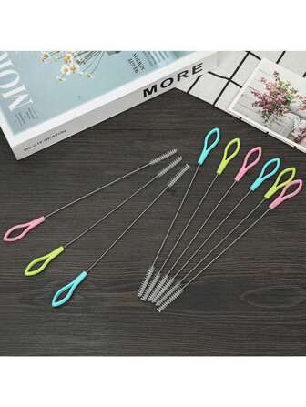 1/2 piezas Cepillo para pajilla de acero inoxidable con embalaje independiente, cepillo de nailon para limpiar botella de leche y pajita