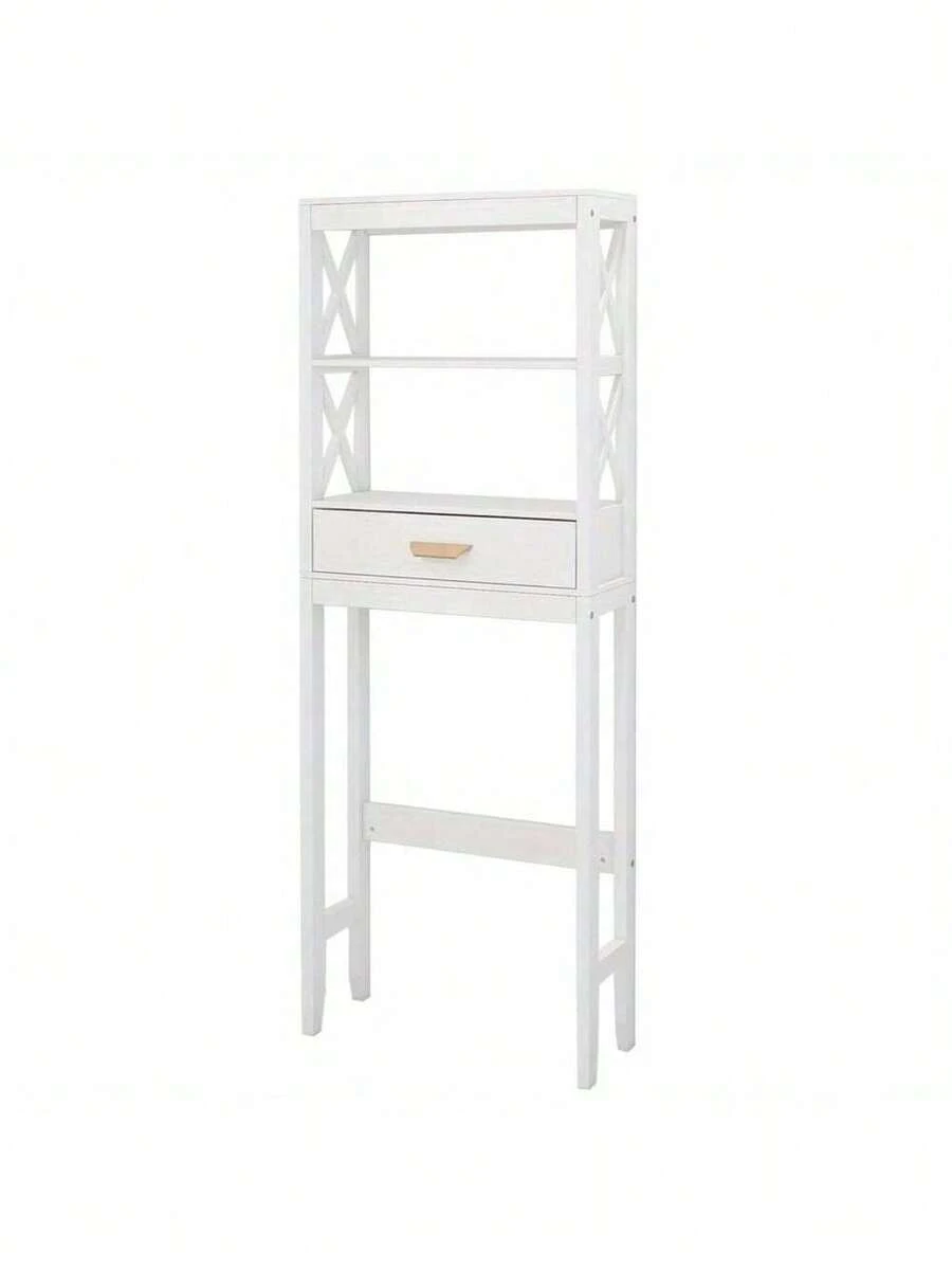 1 gabinete de almacenamiento externo blanco para inodoro con 1 cajón y 2 estantes, resistente y duradero, fácil de ensamblar, estilo moderno adecuado para baños