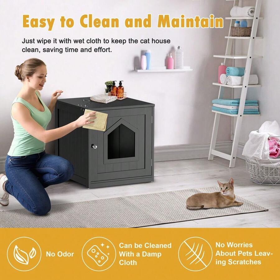 Wooden Cat Litter Box Enclosure Cat House Indoor Pet House Furniture