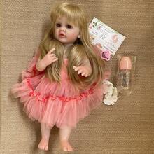 1 件 22 英寸可爱重生婴儿娃娃全身柔软硅胶乙烯基女孩长发和可爱连衣裙防水娃娃玩具适合生日和圣诞节礼物 - 3 种款式 - 彩色 - 查看 14
