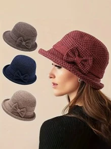Mũ xô dày ấm áp thời trang dành cho nữ, trang trí nơ, nhẹ, thoải mái, chống gió, thường ngày - Nhiều màu - Xem 1