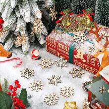 10 peças enfeites de floco de neve de madeira inacabados faça você mesmo árvore de natal decorações de floco de neve oco com corda artesanato - Multicolorido - Ver 3