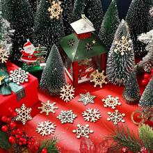 10 peças enfeites de floco de neve de madeira inacabados faça você mesmo árvore de natal decorações de floco de neve oco com corda artesanato - Multicolorido - Ver 2