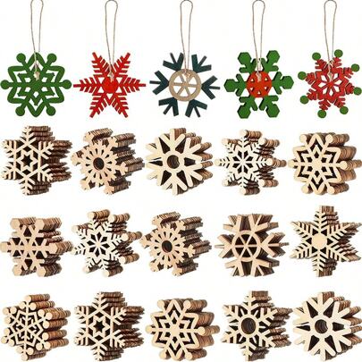 10pcs Unfinished Wooden Snowflake Ornaments DIY Christmas Tree Hollow Snowflake Decorations With Rope Craft