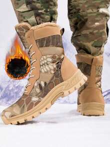 Giày đi bộ đường dài ấm áp lót nhiệt mùa thu đông mới cho các cặp đôi, giày cao cổ ngoài trời dành cho nam - Màu Khaki - Xem 4