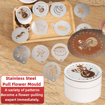 1 pieza Plantilla de acero inoxidable 304 para decorar el café/latte, con patrón navideño único, plantilla decorativa para espolvorear, regalo de Navidad