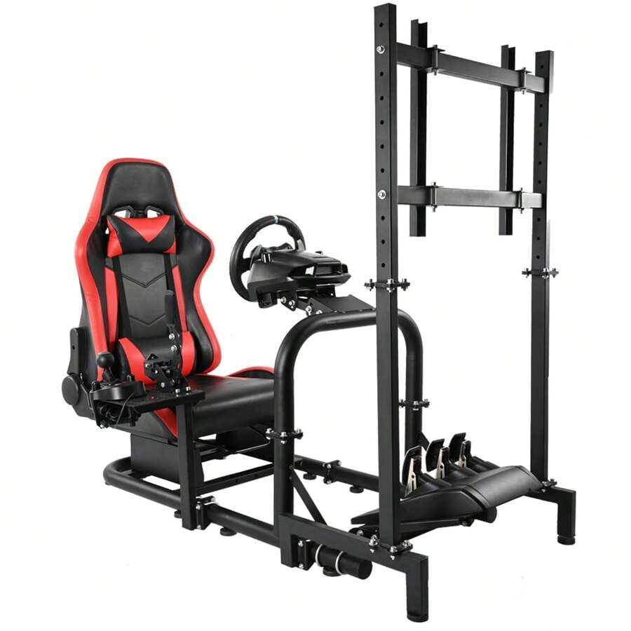 Minneer Driving Simulator Cockpit With Monitor Stand & Red Seat Fit For G923 G920 T500,T3PA/TGT,Racing Bracket Steering Wheel Stand Stable & Strong,Wheel And Pedals Not Included - Red - View 1