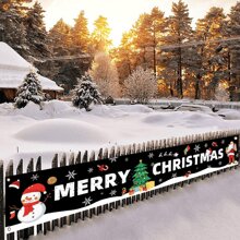 1 件 300 * 50 厘米圣诞横向横幅背景，圣诞老人，雪人，圣诞树图案背景，圣诞节，新年，生日，婚礼，庆祝派对 - 彩色 - 查看 4