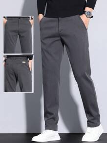 Men's Slant Pockets Flat Casual Pants, Straight Leg, Stretch, Fashion Versatile