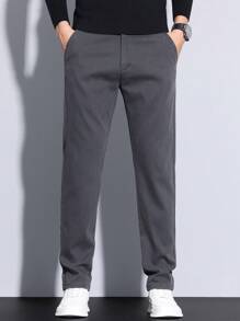 Men's Slant Pockets Flat Casual Pants, Straight Leg, Stretch, Fashion Versatile