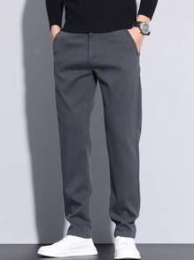 Men's Slant Pockets Flat Casual Pants, Straight Leg, Stretch, Fashion Versatile