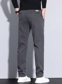 Men's Slant Pockets Flat Casual Pants, Straight Leg, Stretch, Fashion Versatile