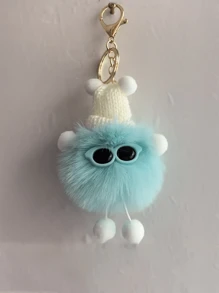 1 件仿兔毛精灵毛绒吊坠、包包可爱娃娃吊坠、汽车钥匙扣（眼镜颜色随机）