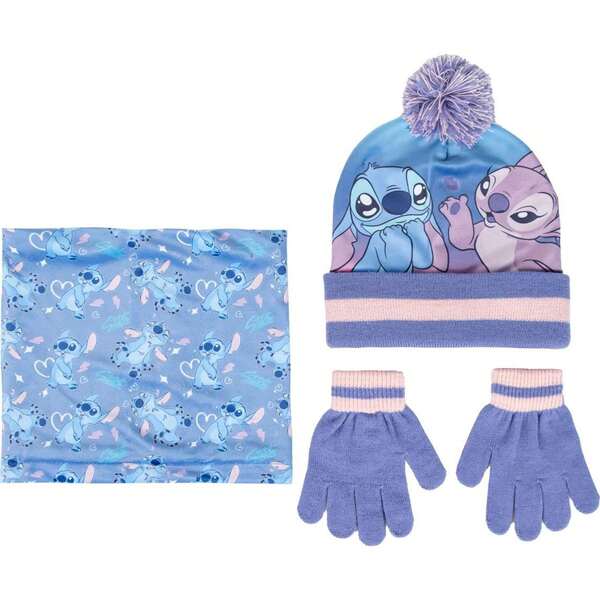 Lilo Y Stitch Conjunto de 3 peças Snood Stitch, chapéu, calcinha e luvas para crianças oficialmente licenciado - chapéu, luvas e calcinha para crianças, proteção máxima e estilo no inverno, tamanho U