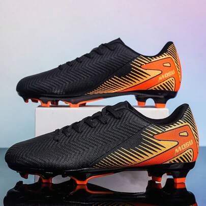 1 Pair Football/Soccer Trainers Shoes With Firm Ground, Studded Sole For Outdoor Team Sports, Suitable For Artificial Grass, Indoor Training Field, Professional Cleats Design, Lightweight High-Performance Non-Slip Rubber Sole