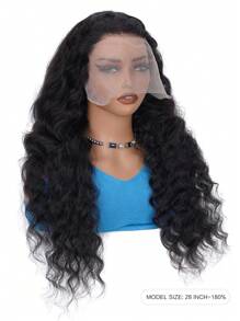 宽松深蕾丝前假发，预先拔毛，180%密度，深波浪卷发假发，真人发，13x4湿波浪蕾丝前假发，自然黑色 - 黑色 - 查看 4