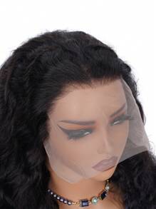 宽松深蕾丝前假发，预先拔毛，180%密度，深波浪卷发假发，真人发，13x4湿波浪蕾丝前假发，自然黑色 - 黑色 - 查看 5