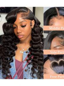 宽松深蕾丝前假发，预先拔毛，180%密度，深波浪卷发假发，真人发，13x4湿波浪蕾丝前假发，自然黑色 - 黑色 - 查看 1