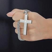 Pendant Cross For Car Rear View Mirror Necklace Cross For Men Women Charm Car Mirror Hanging Accessories Ornament Stainless Steel Lord's Prayer Cross Necklace With Bible Verse