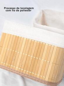 Natural Bamboo Dirty Clothes Storage Frame, Linen Lining With Lid, Portable - Rectangular + Round Four-piece Set - View 5