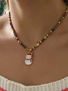 1 chiếc vòng cổ hạt nhiều màu sắc với mặt dây chuyền hình cây thông Noel, ông già Noel, người tuyết và vòng hoa, quà tặng ngày lễ - vòng cổ giáng sinh - Xem 4