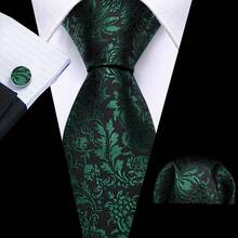 Set de 3 corbatas de hombre con pañuelo a juego en colores sólidos dorado, verde y rojo, así como estampados florales y de rayas, para negocios - Multicolor - Ver 4