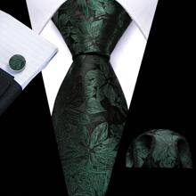 Set de 3 corbatas de hombre con pañuelo a juego en colores sólidos dorado, verde y rojo, así como estampados florales y de rayas, para negocios - Multicolor - Ver 2