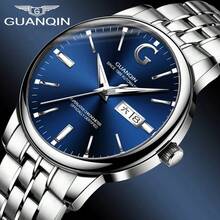 GUANQIN 1 件防水夜光手表，配备 Miyota8205 机械机芯，双日历表盘，耐磨不锈钢表带，时尚商务奢华经典休闲自动上链男士自动机械表，适合节日、约会、商务、礼物 - 藍色 - 查看 3