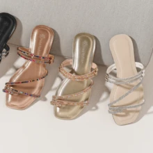 Women's Shiny Sandals With Colorful Straps Comfortable By Musa Fashion - Vàng - Xem 3