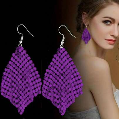 Kerboard Grain Sheets Decor Dangle Earrings Elegant Luxury Style Iron Jewelry Nightclub Festival Carnival Earrings