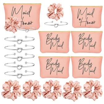 15 Pcs Bridesmaid Proposal Gifts Bridal Shower Gifts, 5 Pcs Cosmetic Makeup Bags 5 Pcs Scrunchies Hair Knotted 5 Pcs Bracelets Favors For Wedding, Wedding Decor, Home Decor, Room Decor Party Favors Birthday Graduation Birthday Decorations Party Decorations Bachelorette