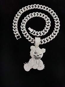 1pc Creative Fashion Angry Bear Shape Pendant Necklace, Suitable For Daily Wear Or Party, 2 Chain Style Options Available - Silver - View 5